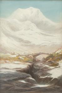 Frederick T. Sibley (1837-1912)  Scena invernale nel Galles del Nord  Pastello su tavola